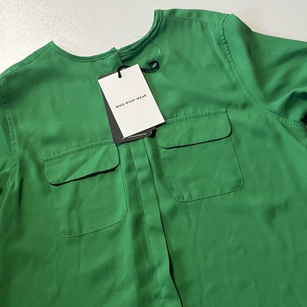 Who What Wear Chiffon Hidden Button Blouse Size S Green Smart Office Casual Top‎